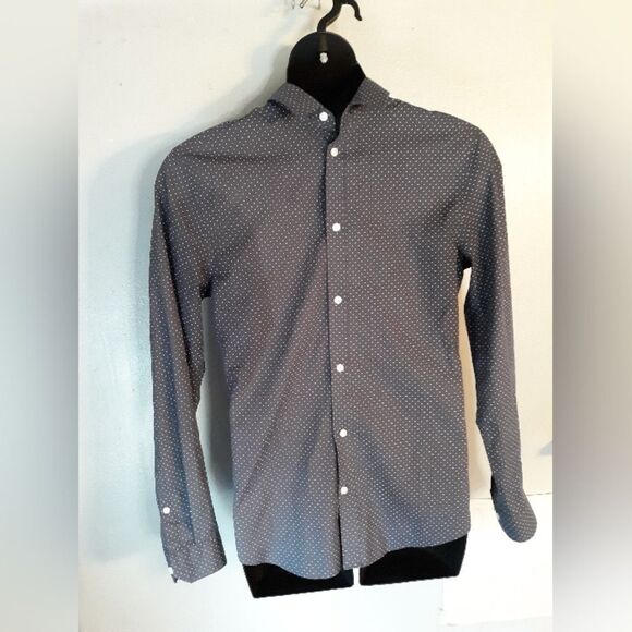 H&M gray/white polka dot slim fit button up shirt - Picture 1 of 6